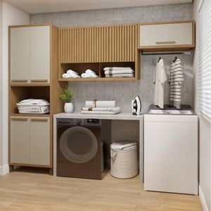 Lavanderia Modulada Armário Multiúso E 2 Armários Aéreos Torino Cinamomo Off White