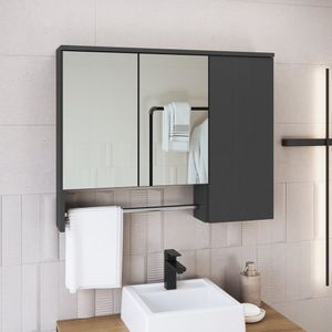 Armário Espelheira Para Banheiro Olívia Com 3 Portas E Toalheiro Mel Grafite