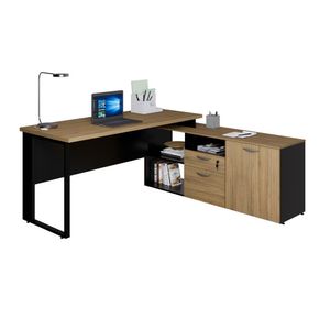 Mesa Dinâmica Com Armário Lateral Pé Metálico Amadeirado Preto