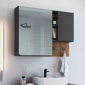Armário Espelheira Para Banheiro Com 2 Portas E Nichos Mel Grafite