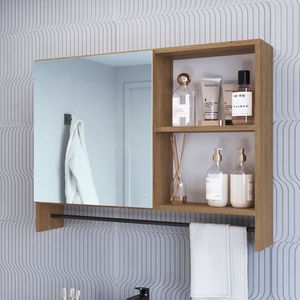Armário Espelheira Para Banheiro Com 1 Porta 1 Toalheiro E Nichos Mel