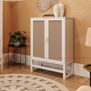 Armário Gabinete De Madeira Com 2 Portas De Palhinha Laca - Coleção Blanco Acapulco Branco
