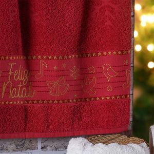 Kit 6 Toalha De Rosto Feliz Natal Bordada Jacquard 45x68cm Vermelho