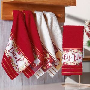 Kit 6 Toalha Lavabo Natalina Jacquard 30x45cm Creme