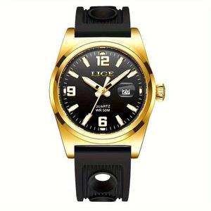 Relógio Esportivo De Quartzo Estilo Vintage Masculino Impermeável 50m Display Luminoso Dourado Preto