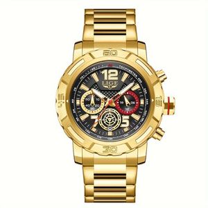 Relógio De Quartzo Masculino Em Aço Inoxidavel Design Esportivo á Prova D´agua Dourado Preto