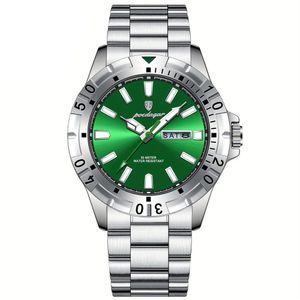 Relógio Masculino Impermeável Pulseira De Aço Inoxidável Movimento Quartzo Estilo Casual Prata Verde