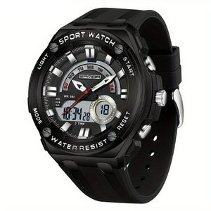 Relógio De Pulso Masculino à Prova D'água 50m Esportivo Multifuncional Com Pulseira De Silicone Preto Branco