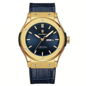 Relógio De Quartzo Masculino Com Mostrador Luminoso Design Casual Impermeavel 3atm Azul Dourado
