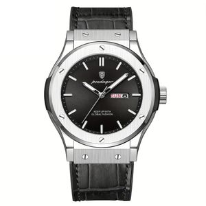 Relógio De Quartzo Masculino Com Mostrador Luminoso Design Casual Impermeavel 3atm Preto Prateado