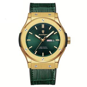 Relógio De Quartzo Masculino Com Mostrador Luminoso Design Casual Impermeavel 3atm Verde Dourado