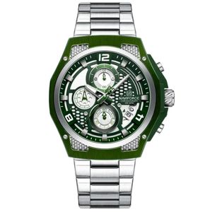 Relógio Masculino Esportiivo De Quartzo Em Aço Inoxidável Multifuncional Impermeavel Verde