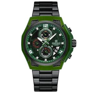 Relógio Masculino Esportiivo De Quartzo Em Aço Inoxidável Multifuncional Impermeavel Preto Verde