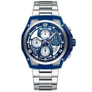Relógio Masculino Esportiivo De Quartzo Em Aço Inoxidável Multifuncional Impermeavel Azul