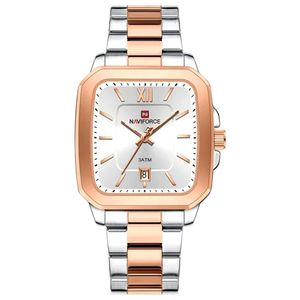 Relógio De Quartzo Masculino Casual Mostrador Quadrado Em Aço Inoxidável Impermavel Prata Rose
