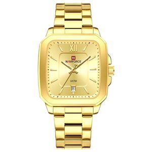 Relógio De Quartzo Masculino Casual Mostrador Quadrado Em Aço Inoxidável Impermavel Dourado