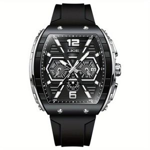 Relógio Multifuncional Para Homens Com Pulseira De Silicone Display Luminoso Impermeável 3atm Preto Prateado