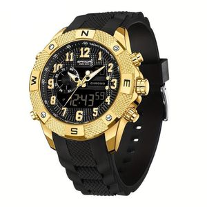 Relógio Esportivo Para Homens Duplo Display Analógico Digital Impermeavel Preto Dourado