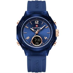 Relógio Feminino Display Duplo Design Fashion Retro De Quartzo Mostrador Redondo Luminoso Azul Marinho