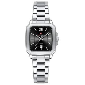 Relógio De Quartzo Feminino Casual Mostrador Quadrado Pulseira Em Aço Inoxidável Impermeavel Preto