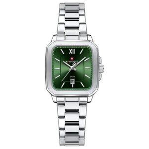 Relógio De Quartzo Feminino Casual Mostrador Quadrado Pulseira Em Aço Inoxidável Impermeavel Verde