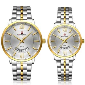 Relogio De Pulso Conjunto Casal Em Aço Inoxidável De Quartzo Design Casual Impermeavel 3atm Branco Dourado
