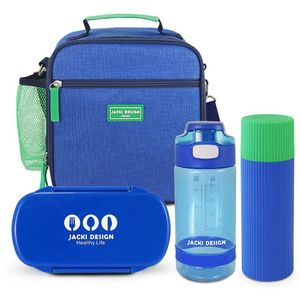Lancheira Térmica E Pote P/ Lanche 450 Com Garrafa 550ml E Porta Acessórios Multiuso Azul