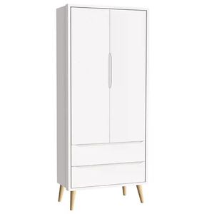 Guarda Roupa Infantil Theo 2 Portas Branco Fosco Com Pés Madeira Natural Reller Móveis Branco Fosco
