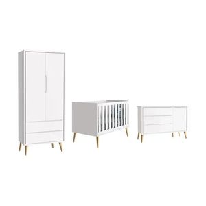 Dormitório Theo 2 Portas E Cômoda 1 Porta Branco Com Pés Madeira Natural Reller Móveis Branco