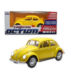 Carro Miniatura Metal Fusca Amarelo 1967 1:32 Action Som Luz