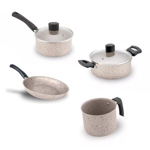Conjunto De Panelas Colore Enjoy 4pçs Antiaderente Alegrete Bege Stone