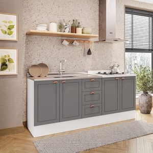 Cozinha Pérola Com Rodapé 2 Peças Balcão 2 Gavetas 3 Portas E Balcão 2 Portas Yescasa Branco/cinza