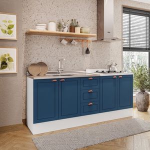 Cozinha Pérola Com Rodapé 2 Peças Balcão 2 Gavetas 3 Portas E Balcão 2 Portas Yescasa Branco/azul