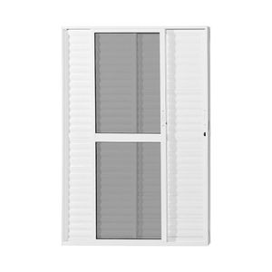 Porta Balção De Aluminio 210x160cm 2 Folhas Moveis E 1 Folha Fixa Branco