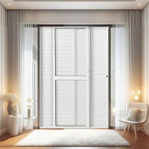 Porta Balção De Aluminio 210x160cm 2 Folhas Moveis E 1 Folha Fixa Branco