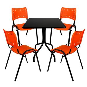 Jogo Mesa 70x70 Preta Para Bares E Restaurantes Com 4 Cadeiras Iso Laranja