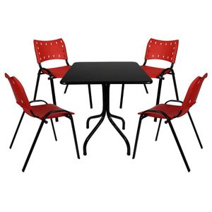 Jogo Mesa 70x70 Preta Para Bares E Restaurantes Com 4 Cadeiras Iso Vermelha