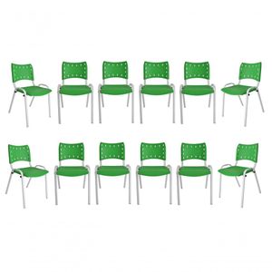 Kit 11 Cadeiras Iso Escritório Comércio Verde Base Branca