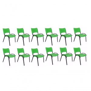 Kit 11 Cadeiras Iso Escritório Comércio Verde Base Preta
