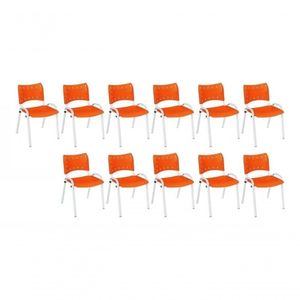 Kit 11 Cadeiras Iso Escritório Comércio Laranja Base Branca