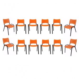 Kit 12 Cadeiras Iso Escritório Comércio Laranja Base Preta
