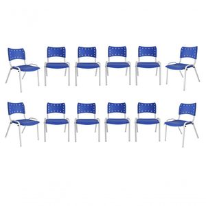 Kit 12 Cadeiras Iso Escritório Comércio Azul Base Branca