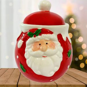 Açucareiro Decoração Natal Papai Noel Pote Em Cerâmica 14cm