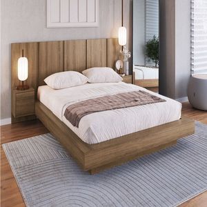 Cama Casal Queen Suspensa, Cabeceira E Mesas De Apoio 140-160 Zurique Mel