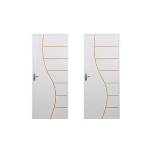 2 Kits Porta De Madeira Decorada 215x85cm Com Batente De Aço 06cm Cantareira Branco