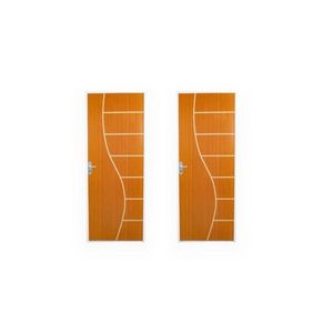 2 Kits Porta De Madeira Decorada 215x85cm Com Batente De Aço 06cm Cantareira Mogno
