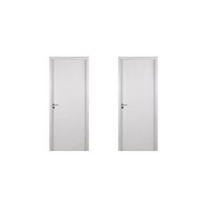 2 Kits Porta De Madeira Lisa 215x84cm Com Batente De Mdf Ultra 16cm Melamínico Branco