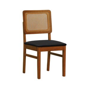 Cadeira Lyon Madeira Maciça Encosto Telinha Assento Estofado Linho Amêndoa/preto