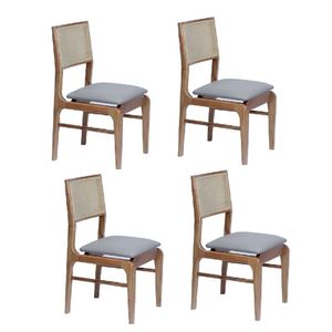 Conjunto De 4 Cadeira Em Madeira Maciça E Encosto Em Tela Vivace, Assento Corino Castanho- Cappuccino