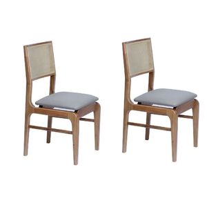 Conjunto De 2 Cadeira Em Madeira Maciça E Encosto Em Tela Vivace, Assento Corino Castanho-cappuccino